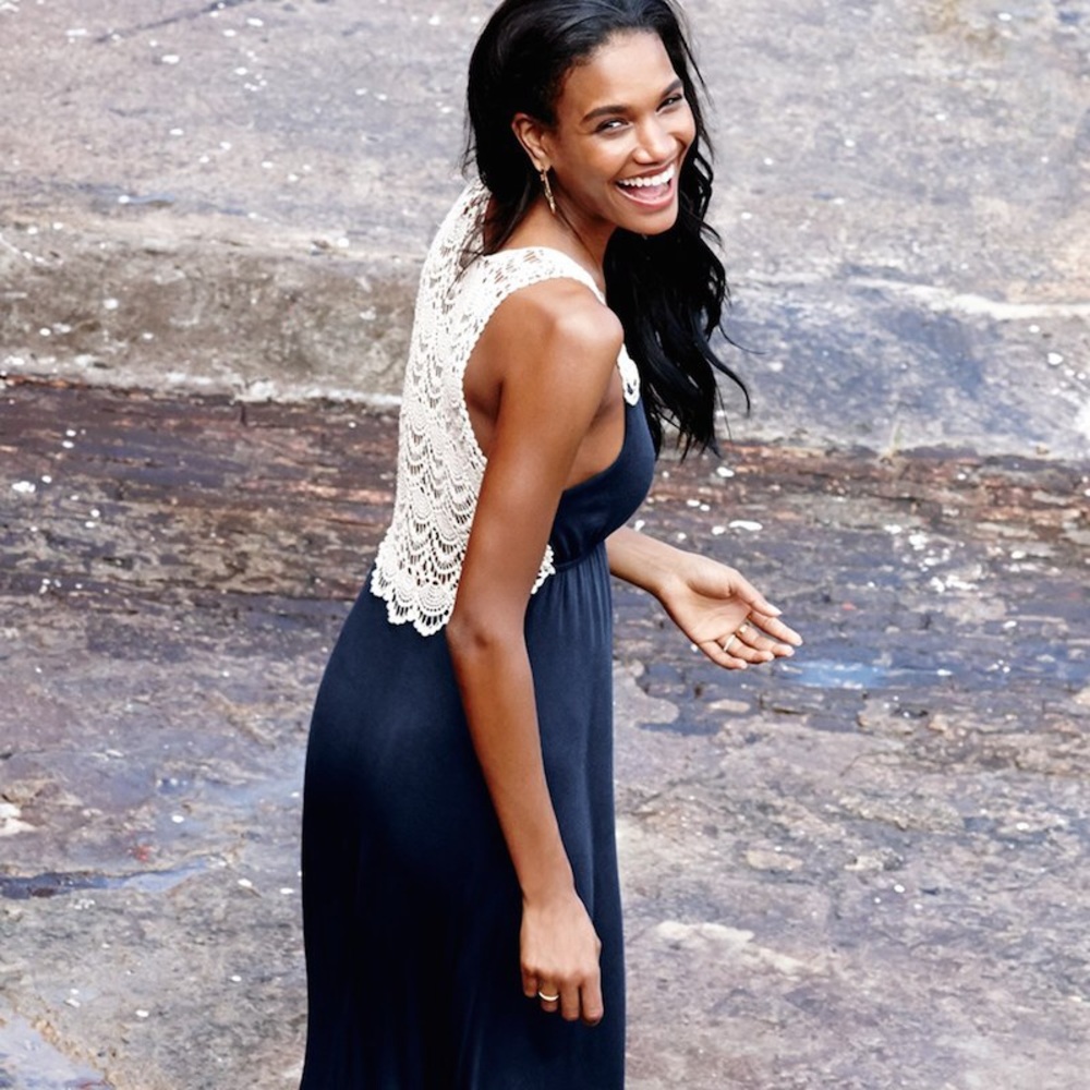 Navy maxi dress with stitching back